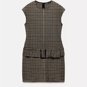 Zara Black and Brown Checkered Mini Dress
